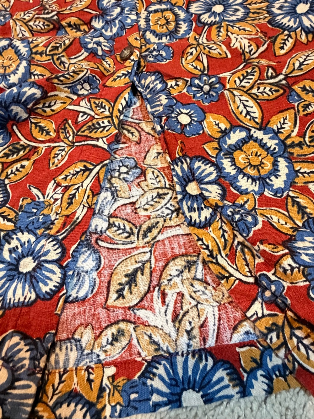 Faherty Floral Linen Blend Midi Dress Medium Puff Sleeve Pockets - Picture 9 of 10